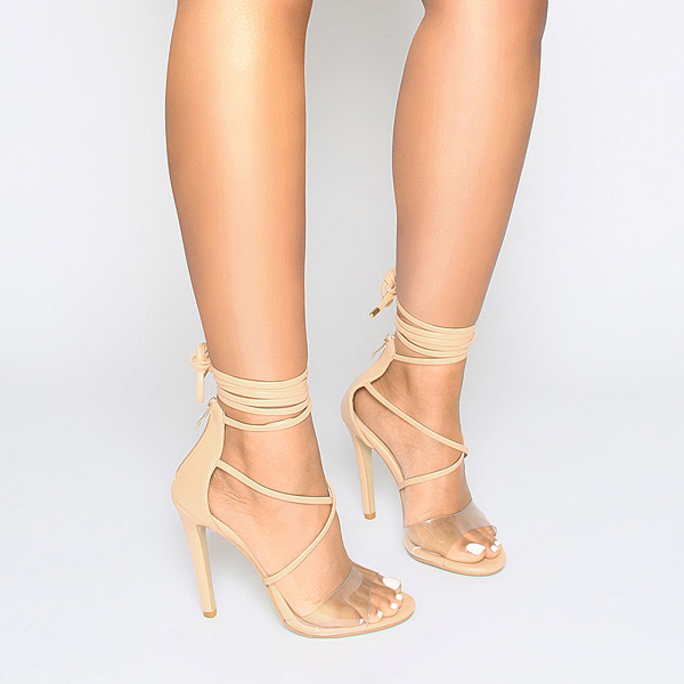 Terri Nude Clear Lace Up Heels