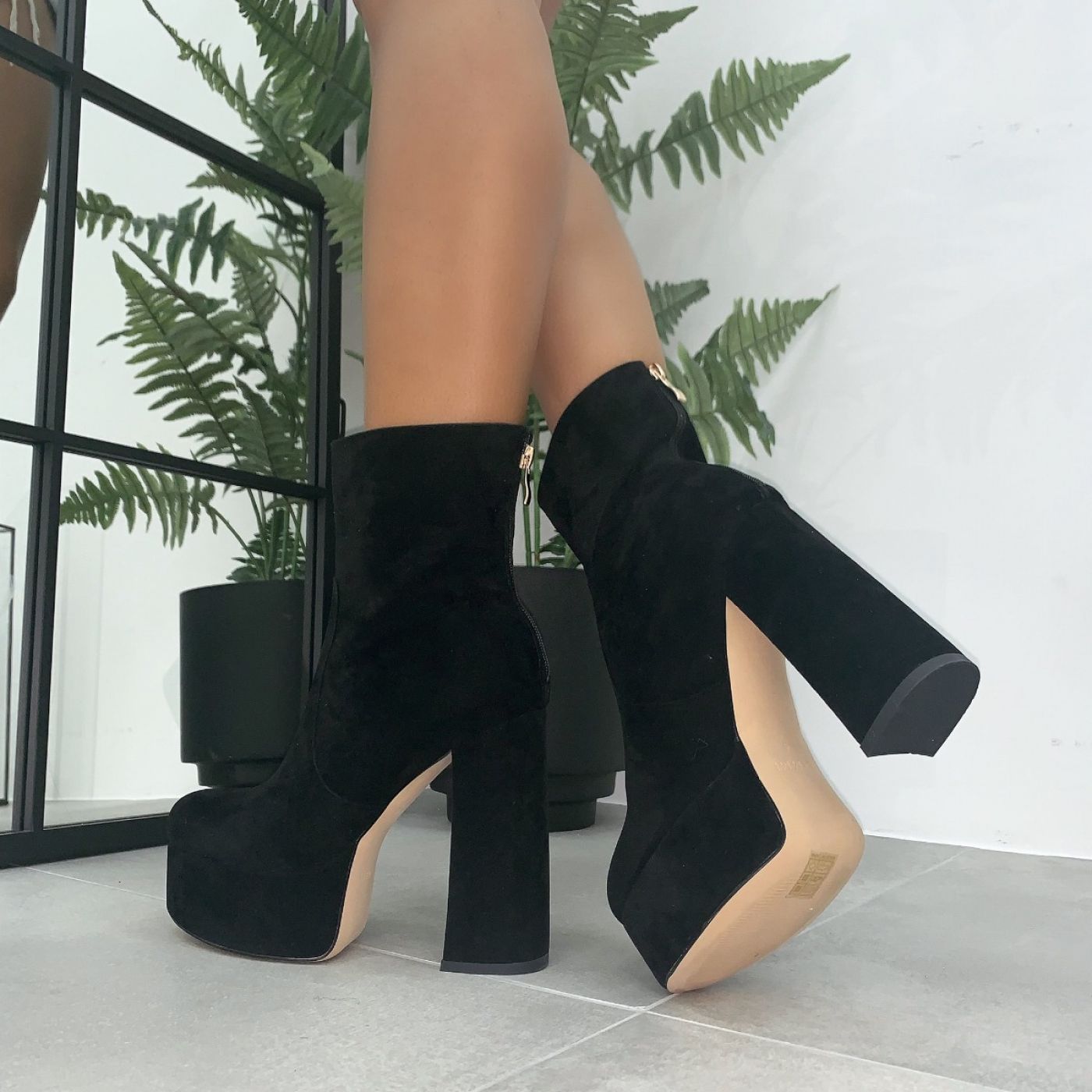 Lacey Black Suede Chunky Platform Ankle Boots