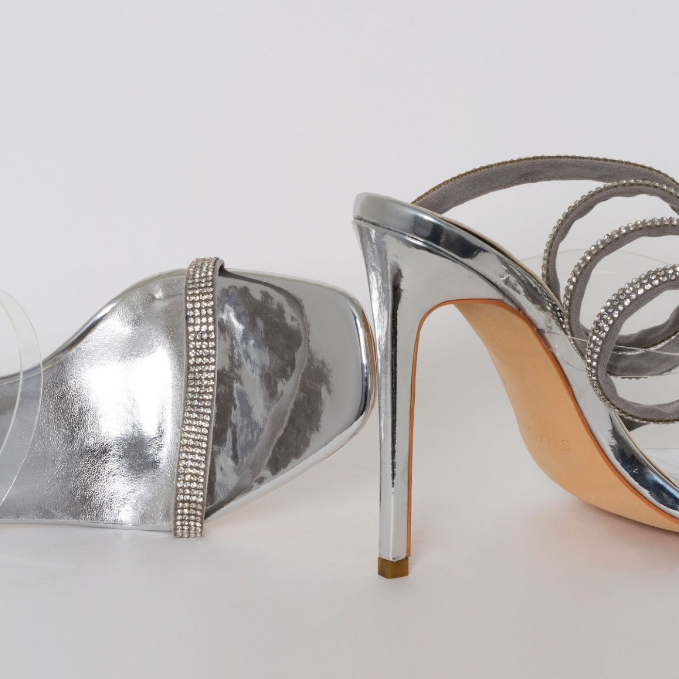 Anastacia Silver Diamante Cuff Stiletto Heels