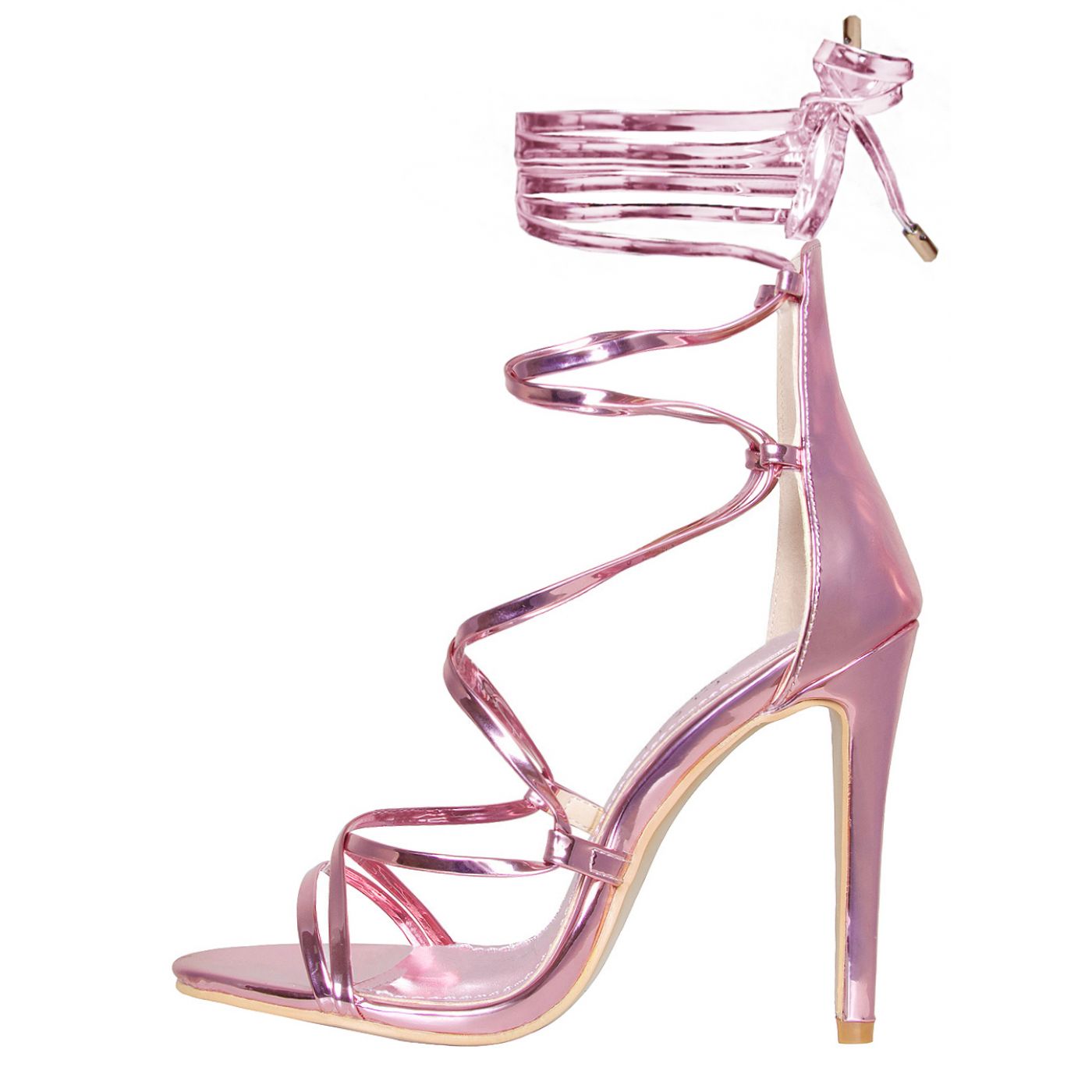 Demi Pink Lace Up Stiletto Heels