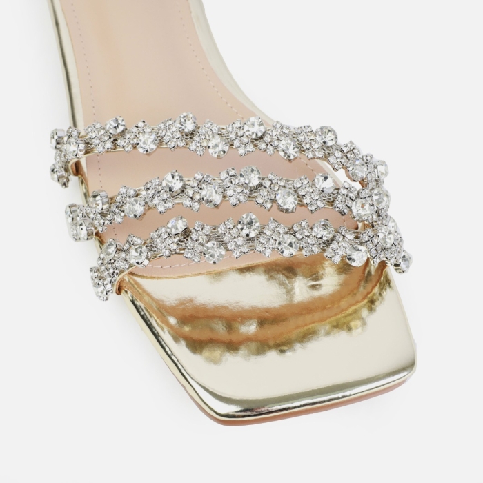 Capri Wide Fit Gold Mirror Diamante Flat Sandals | SIMMI London
