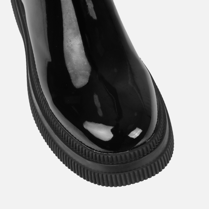 Wolf Black Patent Flat Chunky Thigh High Boots | SIMMI London