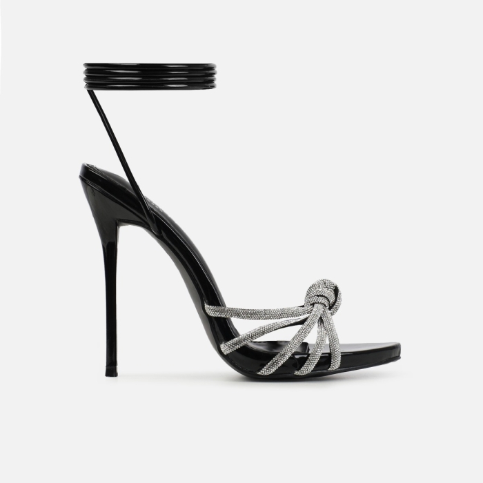 Tasha Ghouri Diamonique Black Diamante Lace Up Heels | SIMMI London