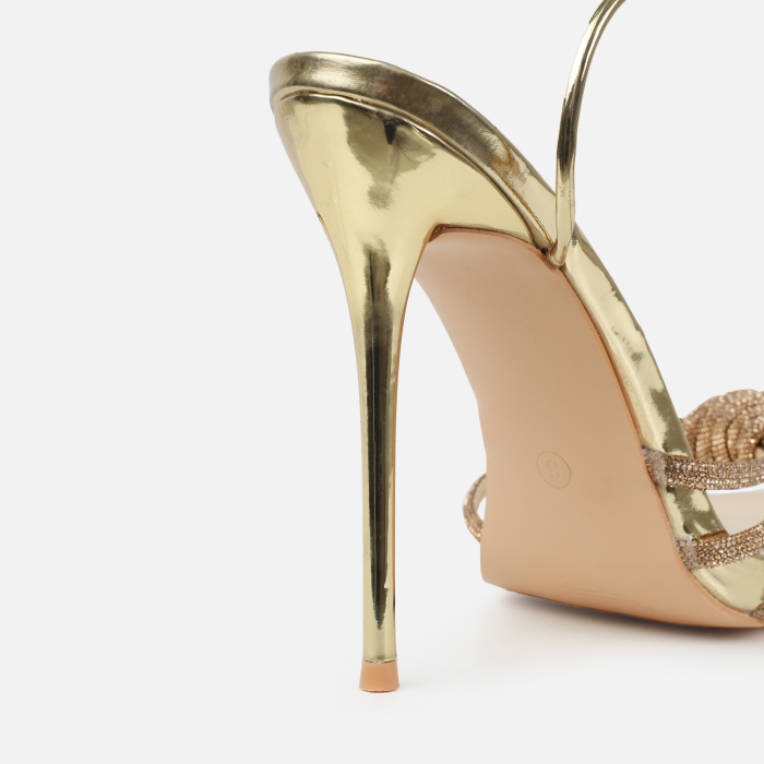 Tasha Ghouri Diamonique Gold Diamante Lace Up Heels | SIMMI London