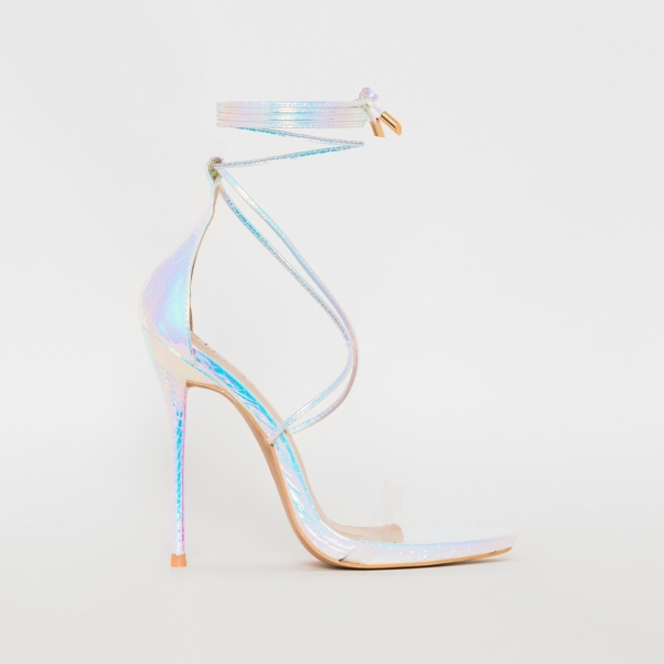Shania Silver Rainbow Python Lace Up Stiletto Heels