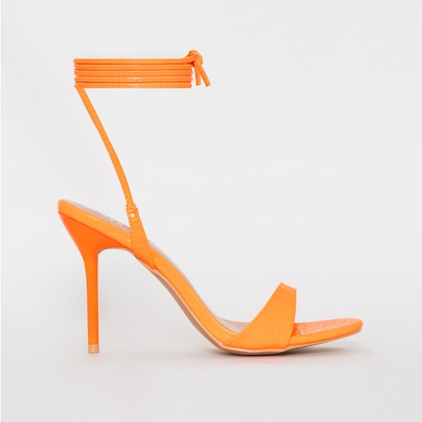 Harvey Orange Croc Print Lace Up Stiletto Heels