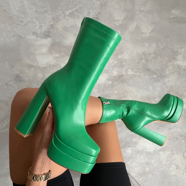 Martha Green Double Platform Block Heel Ankle Boots | SIMMI London