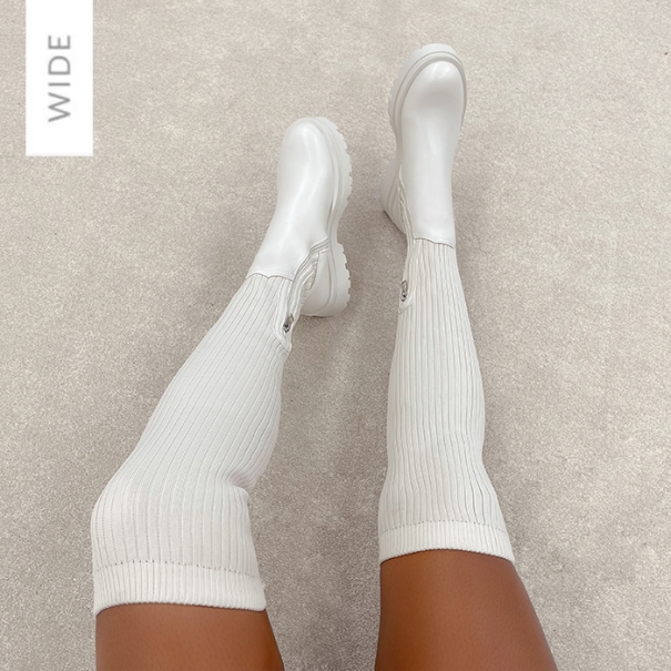 Lukas Cream Knitted Over The Knee Chunky Boots | SIMMI London