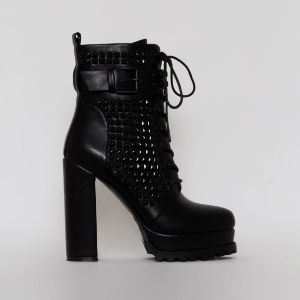 Arden Black Stud Lace Up Ankle Boots