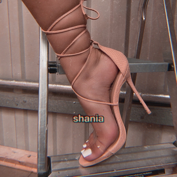SIMMI SHOES / SHANIA NUDE FAUX PYTHON PRINT LACE UP STILETTO HEELS