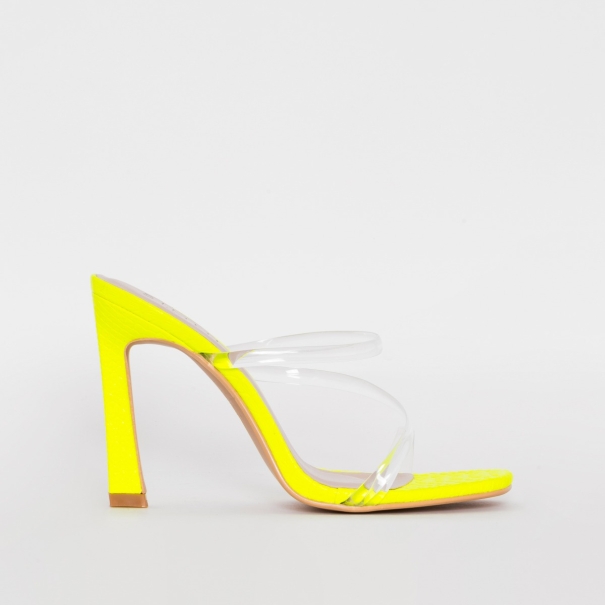 SIMMI SHOES / TRUTH YELLOW SNAKE PRINT CLEAR MULES