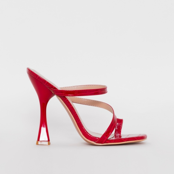 SIMMI SHOES / RABIA RED PATENT CROC STRAPPY MULES