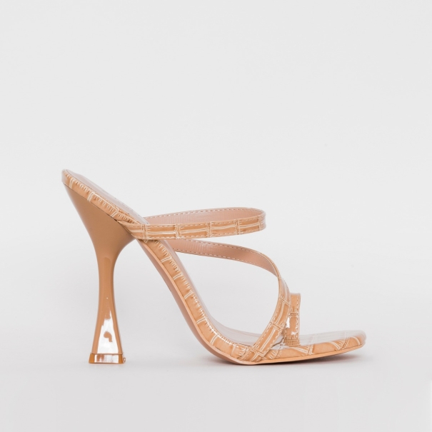 SIMMI SHOES / RABIA NUDE PATENT CROC STRAPPY MULES