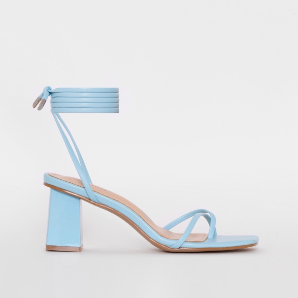 Hollie Blue Lace Up Mid Block Heels