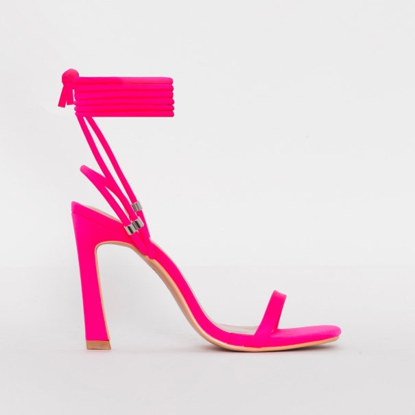 SIMMI SHOES / SONIA X FYZA LIT PINK LYCRA LACE UP HEELS