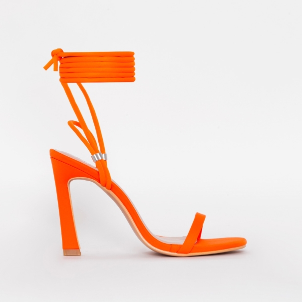 SONIA X FYZA Lit Orange Lycra Lace Up Heels