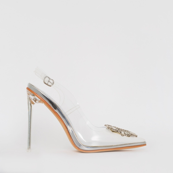 Elsa Silver Clear Jewel Slingback Court Shoes