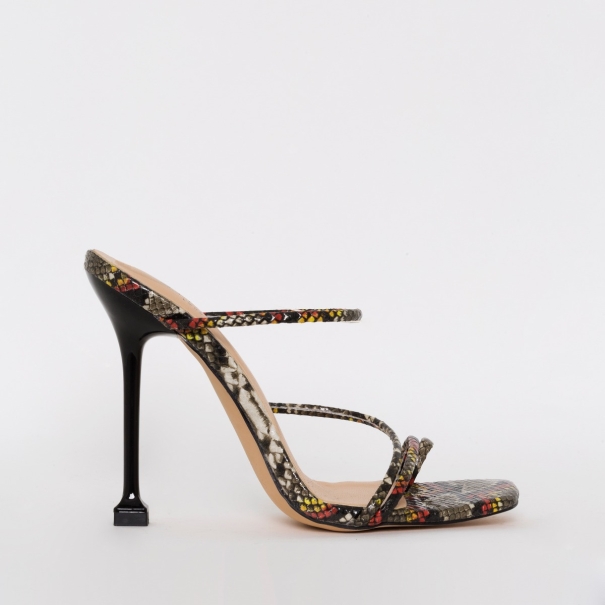 SIMMI SHOES / MARIANA MULTI SNAKE PRINT STRAPPY MULE HEELS