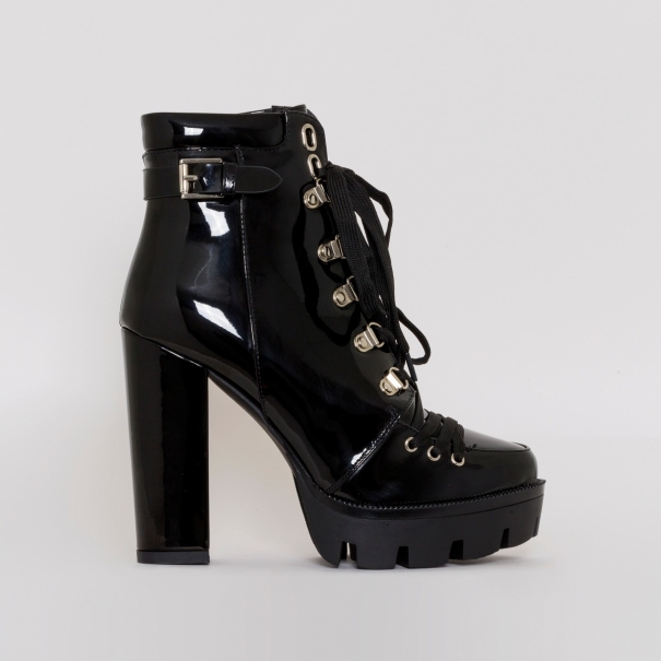 Oriana Black Patent Lace Up Platform Ankle Boots