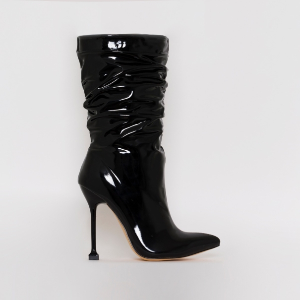 Mandy Black Patent Ruched Calf Stiletto Boots
