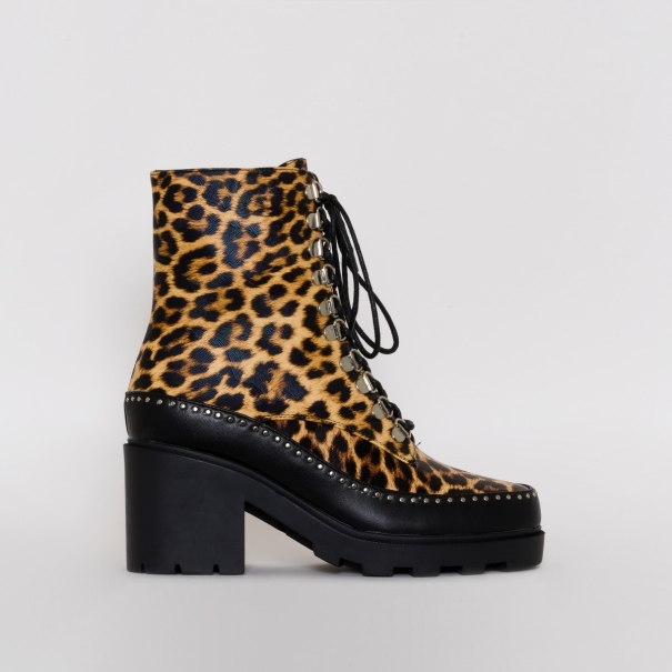SIMMI SHOES / SONIA LEOPARD PRINT LACE UP ANKLE BOOTS