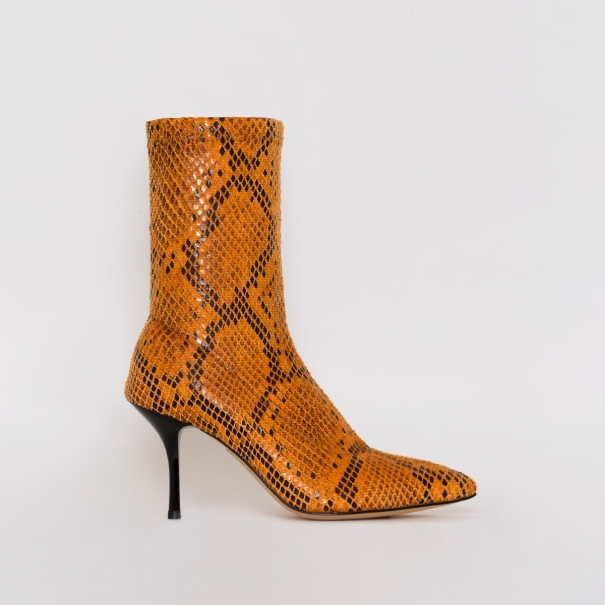 Lauren Orange Snake Print Mid Heel Ankle Boots