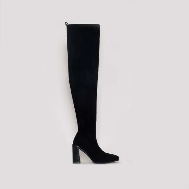 SIMMI SHOES / KYOMI BLACK SUEDE BLOCK HEEL THIGH HIGH BOOTS