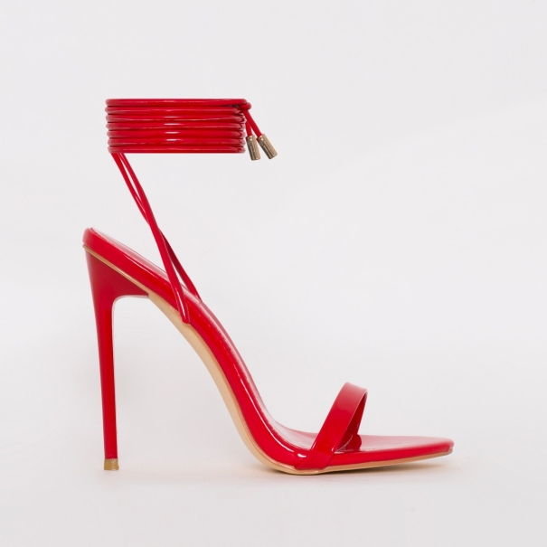 SIMMI SHOES / WHITNEY RED PATENT TIE UP STILETTO HEELS