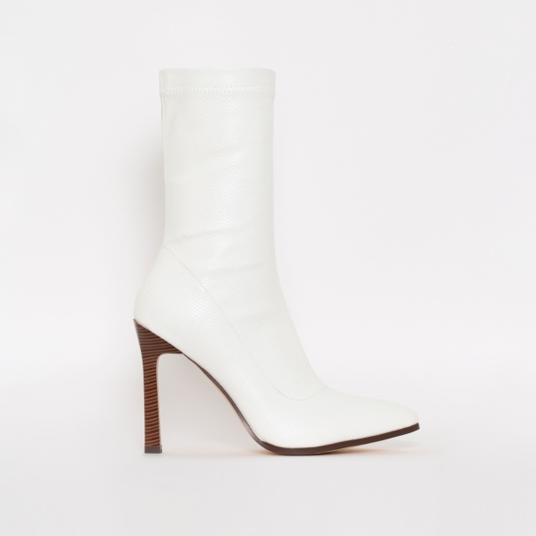 Celina White Lizard Print Stiletto Ankle Boots | SIMMI London