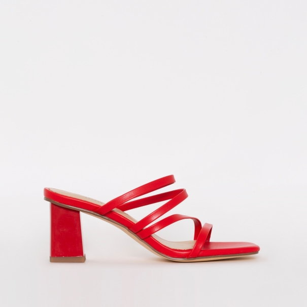 SIMMI SHOES / MAIA RED STRAPPY MID BLOCK MULES
