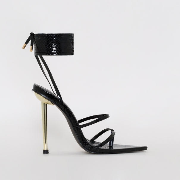 SIMMI SHOES / TYLER BLACK SNAKE PRINT LACE UP HEELS