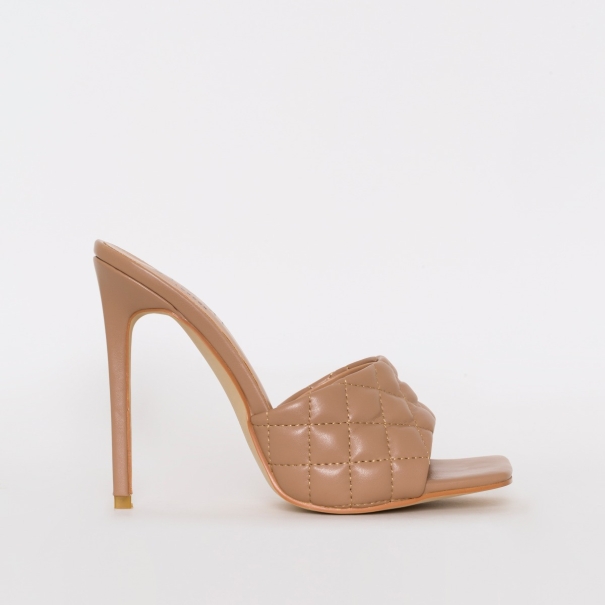 SIMMI SHOES / MARIAN NUDE QUILTED MULE HEELS
