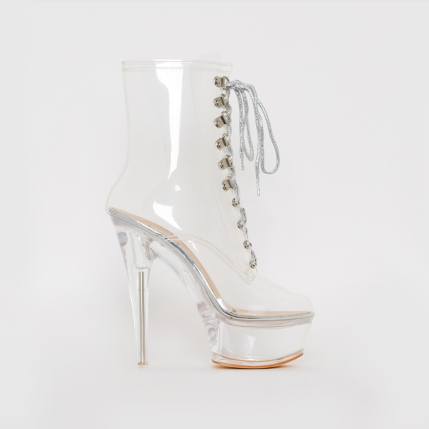 Stacey Clear Silver Platform Boots