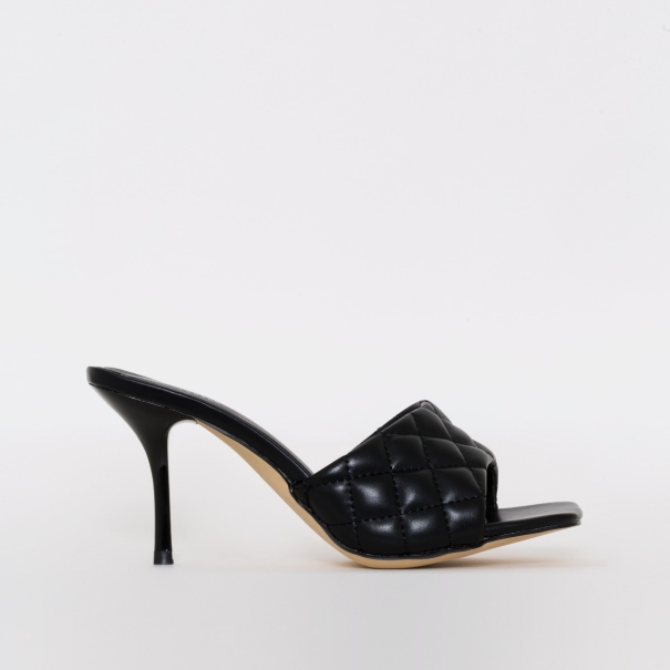 Farris Black Quilted Mid Stiletto Mules