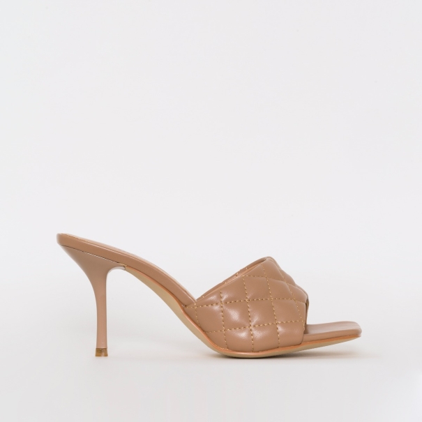 SIMMI SHOES / FARRIS NUDE QUILTED MID STILETTO MULES