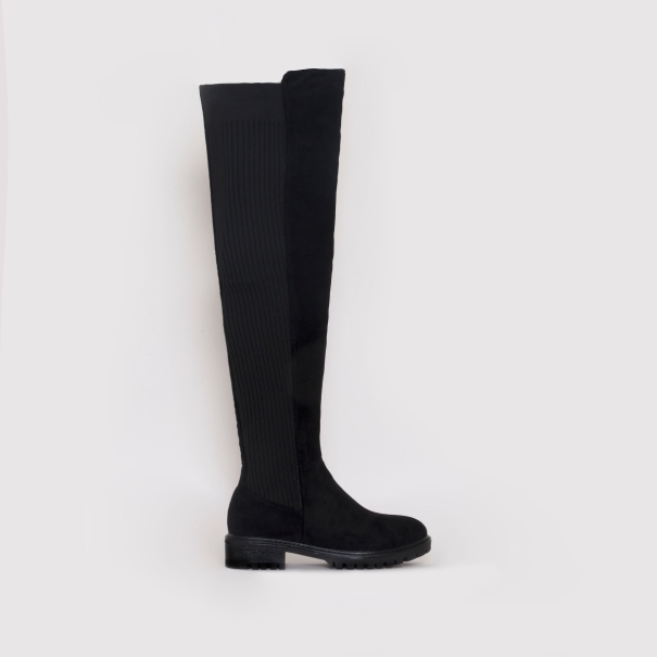 Jira Black Suede Over The Knee Flat Boots