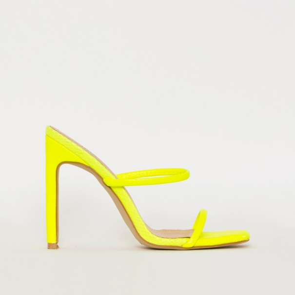 SIMMI SHOES / SONIA X FYZA CONTOUR BRIGHT YELLOW SNAKE PRINT STRAPPY MULES