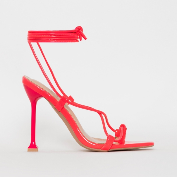 SONIA X FYZA Sunset Pink Snake Print Lace Up Heels 