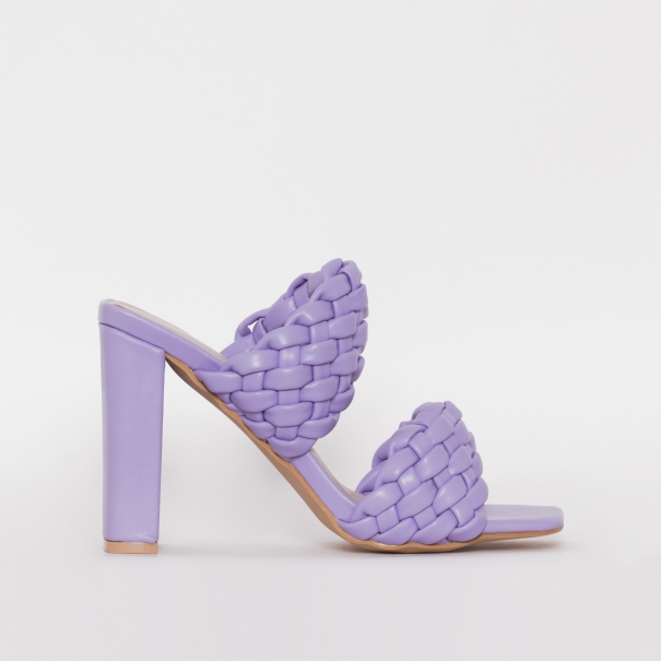 Malia Purple Woven Twist Strap Block Heel Mules