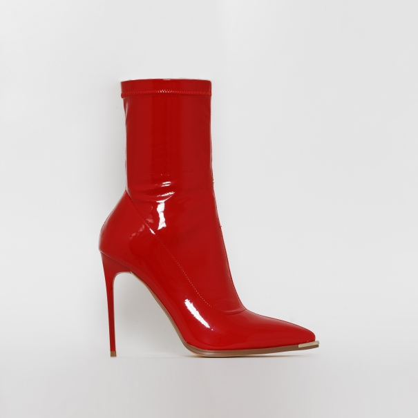 SIMMI SHOES / Stefania Red Patent Metal Toe Cap Stiletto Ankle Boots