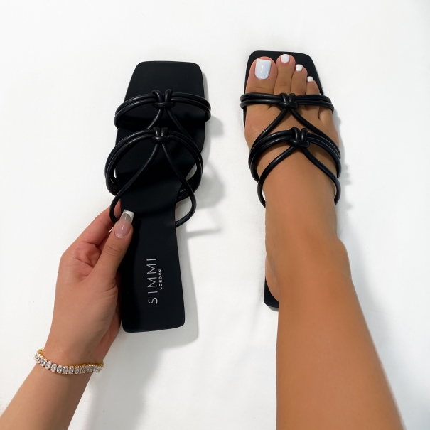 Adalyn Black Knot Strap Flat Sandals | SIMMI London
