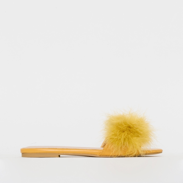 Maisie Yellow Fluffy Sliders