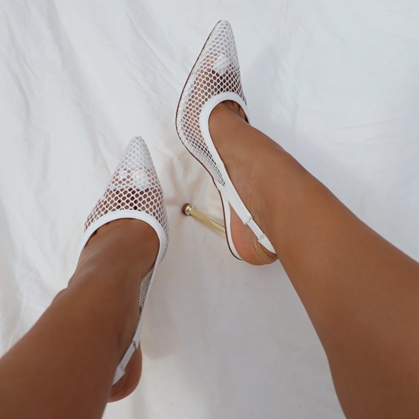 SIMMI SHOES / Alana White Mesh Slingback Court Shoes