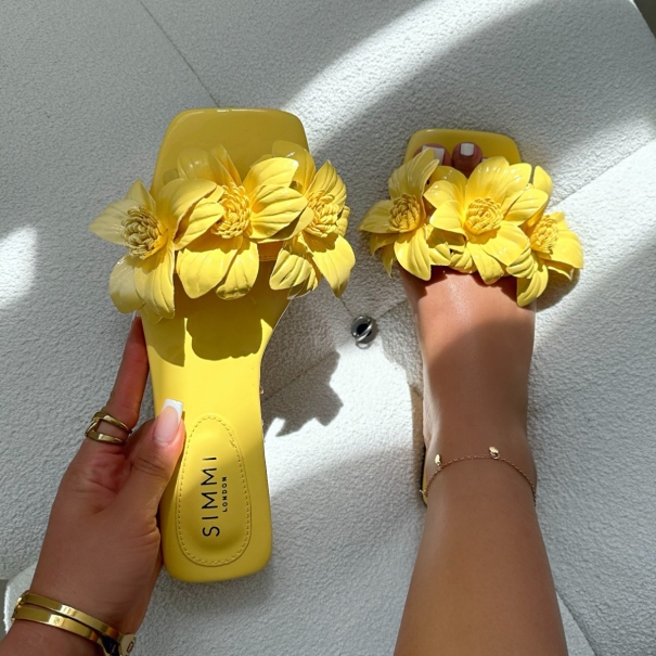 Miray Yellow Flower Flat Slides | SIMMI London