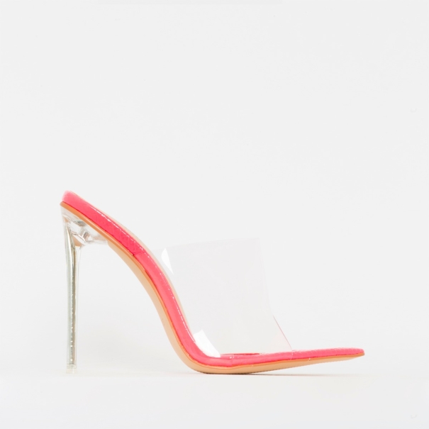 Amerie Pink Patent Python Print Clear Mule Heels