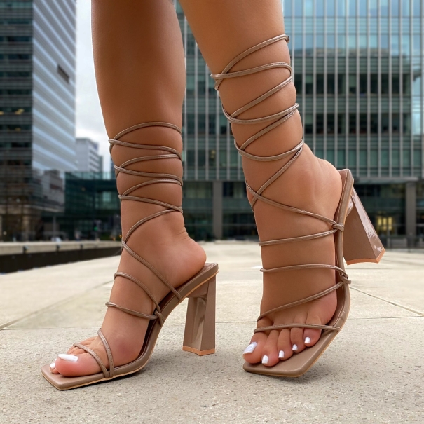 SIMMI Shoes / Amrezy Concrete Jungle Taupe Lace Up Block Heels