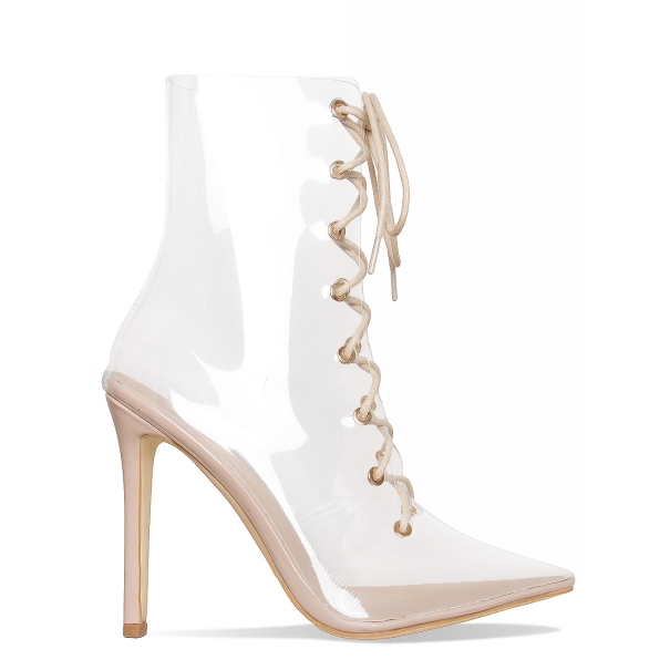Andrea Nude Clear Lace Up Ankle Boots