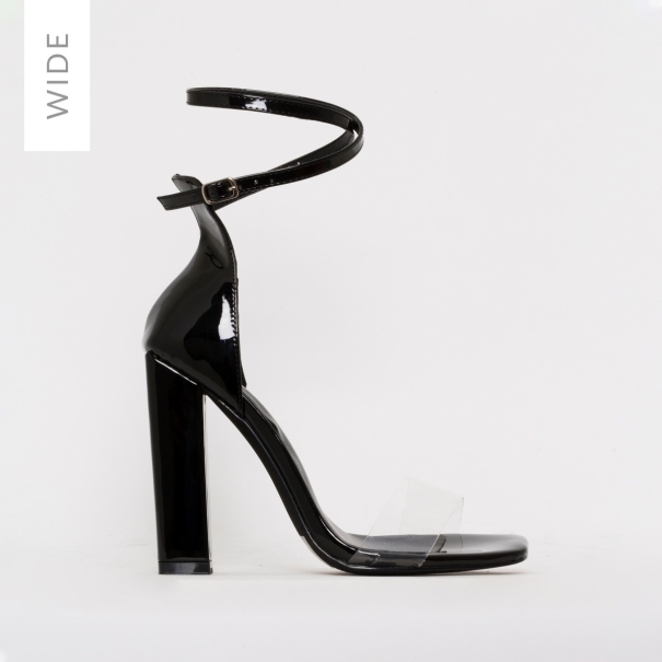Fiona Wide Fit Black Patent Block Heels