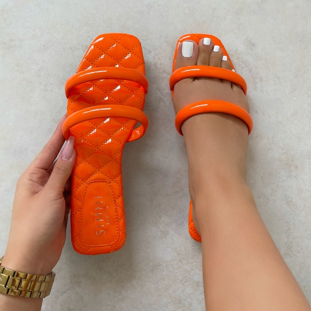 Annalise Orange Quilted Insole Flat Sandals | SIMMI London
