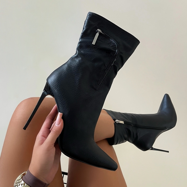 Annie Black Featured Zip Detail High Heel Ankle Boots | SIMMI London